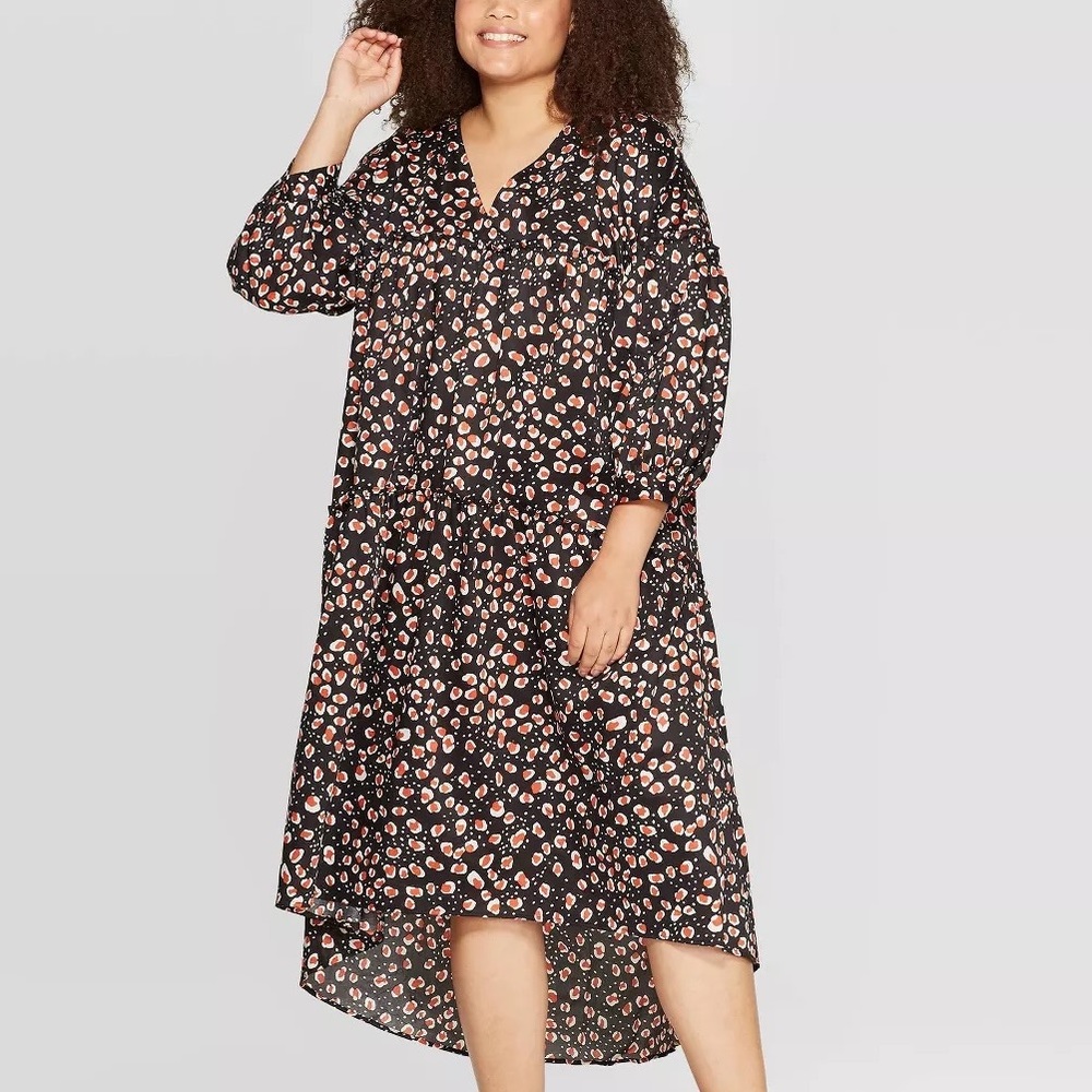 WhoWhatWear High Low Leopard Print Long Sleeve Dress